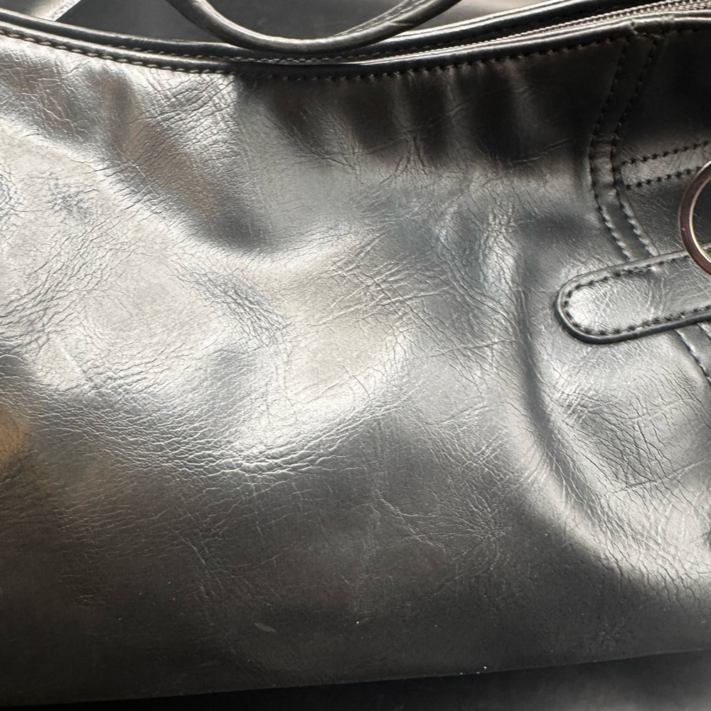Nine West Gun Metal Shoulder Bag  Y2K  6” H x 15” L Classic Work Professional - Picture 4 of 16